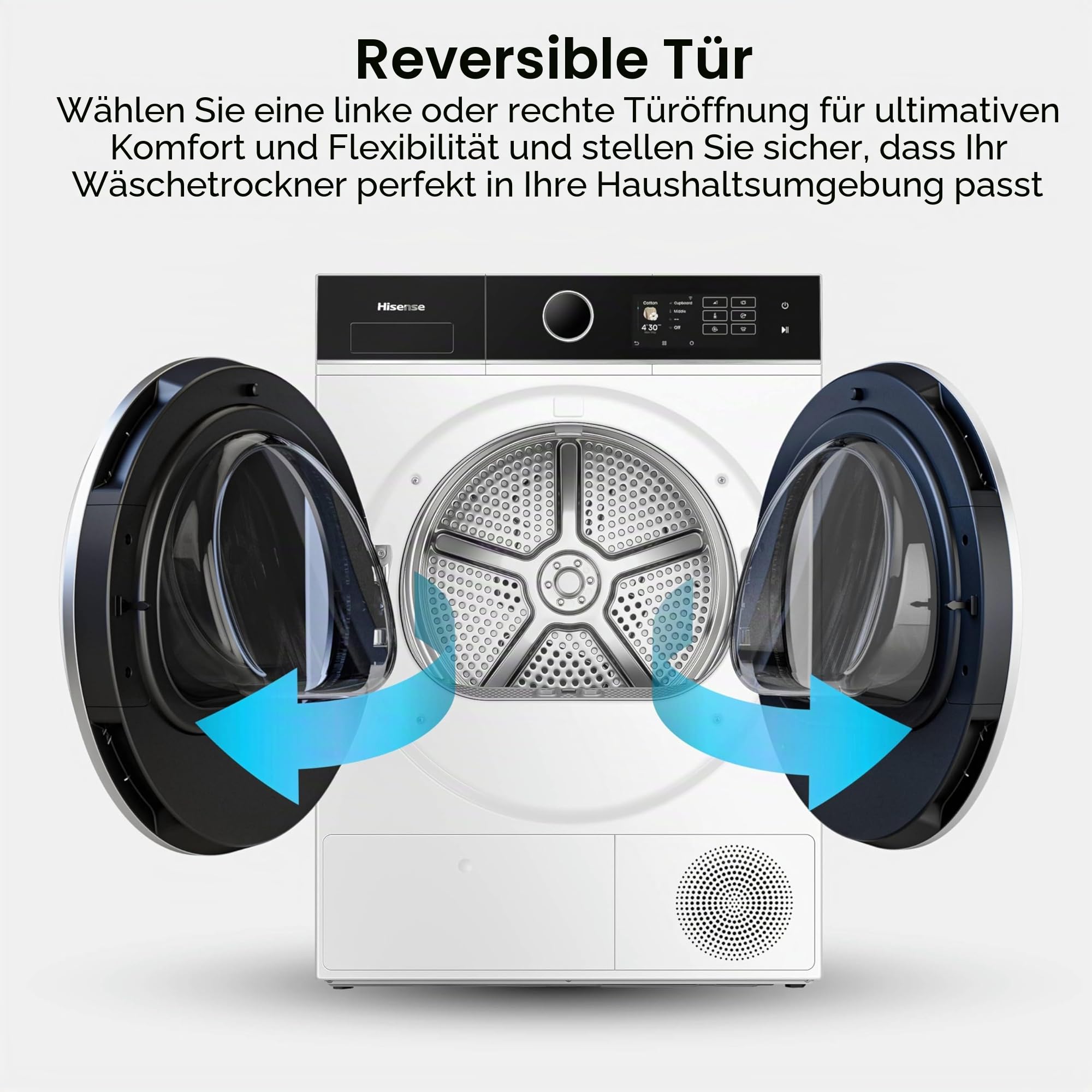 Hisense DH5I104BWAB Wäschetrockner, Wärmepumpe, Kapazität 10 kg, Klasse A, Innenbeleuchtung, Glastür, Breite 59,5 cm, Höhe 84,5 cm, Tiefe 64 cm, Weiß
