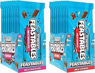 Feastables MrBeast Combo Pack, King Size Milk Chocolate & Milk Crunch Bars, 10 Each, Candy Bars for Adults & Kids, Candy Bar for Snacks, Gifts, or Dessert, Fairtrade Cocoa, 2.1 Oz Each, 20 Count