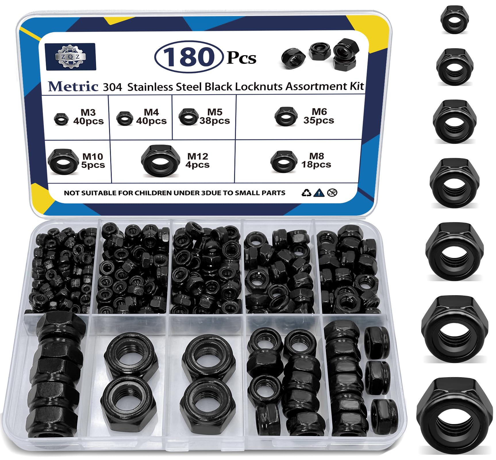 Metric Lock Nuts Kit - 180 Stainless Nylon Assortment -1