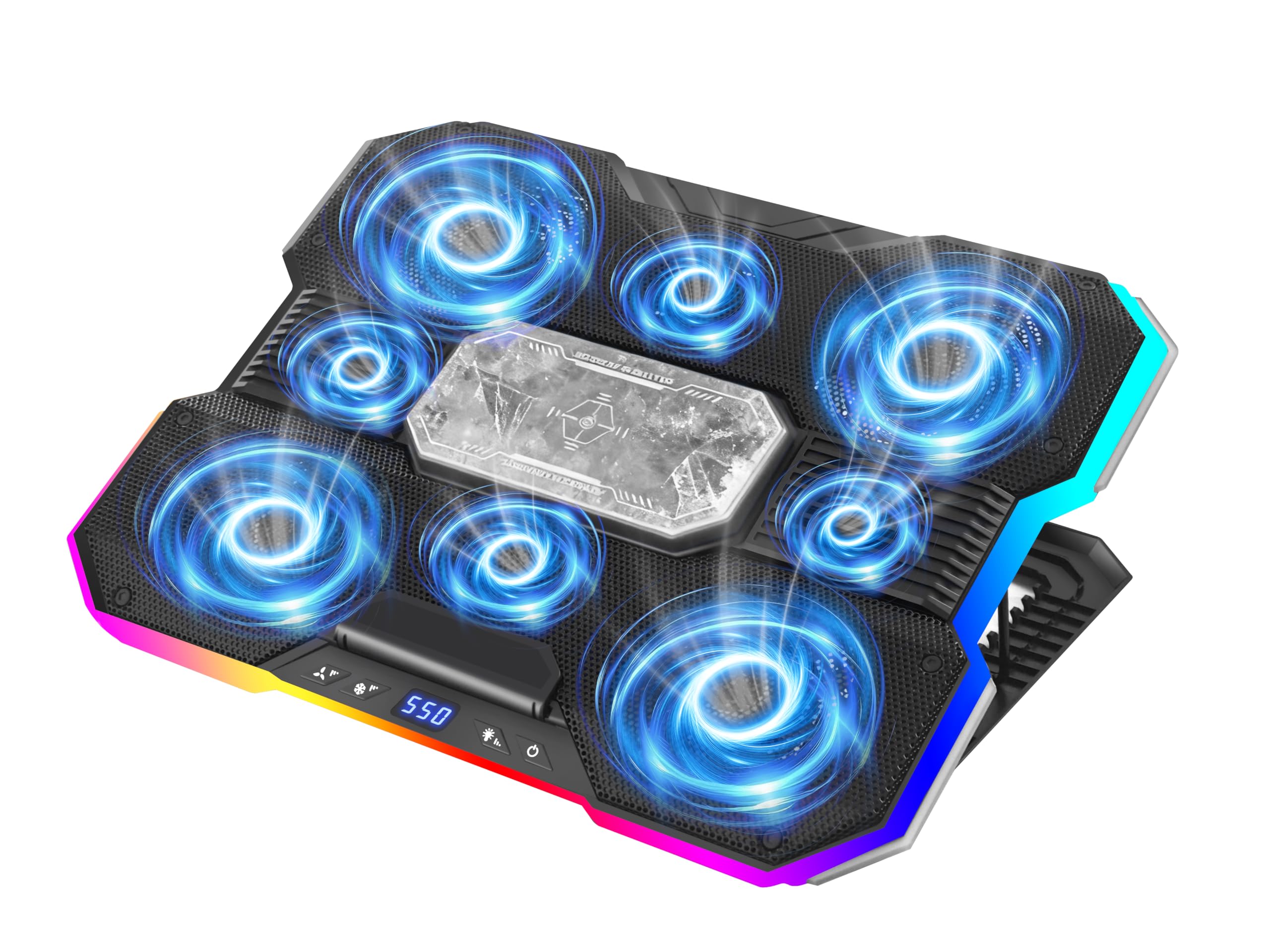 Gaming Laptop Cooling Pad with 10-Color RGB & 5-Speed Dual Cooling - Semiconductor & Fan Cooling System, 7-Height Adjustable Stand for up to 21" Laptops