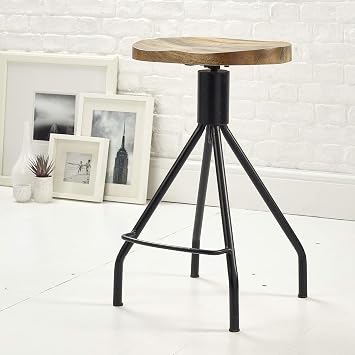 The Elm Home and Homemade Garden Bar Kitchen Pub Café Breakfast Stool Solid Mango Wooden Top Adjustable Height