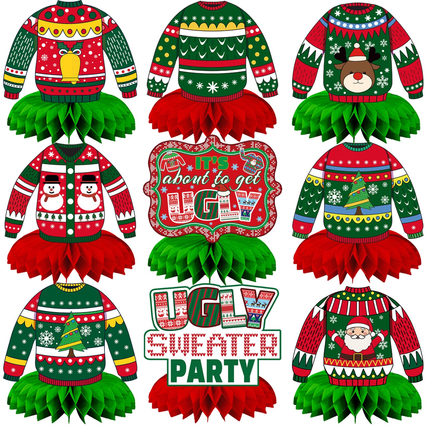 Christmas Ugly Sweater Party Decorations Honeycomb Centerpiece