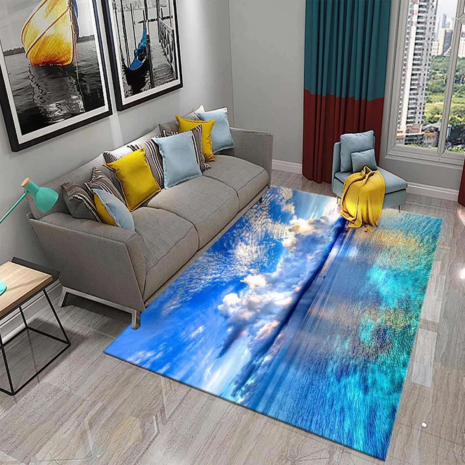 Morbido Tappeto Per La Cameretta Dei Bambini Con Stampa 3D Bellissimo Cielo Azzurro E Vista Sul Mare 180 X 280 Cm - Tappeto Antiscivolo A Pelo Corto - Lavabile - Antimacchia, Non Perde Peluc -8F1U4J4P