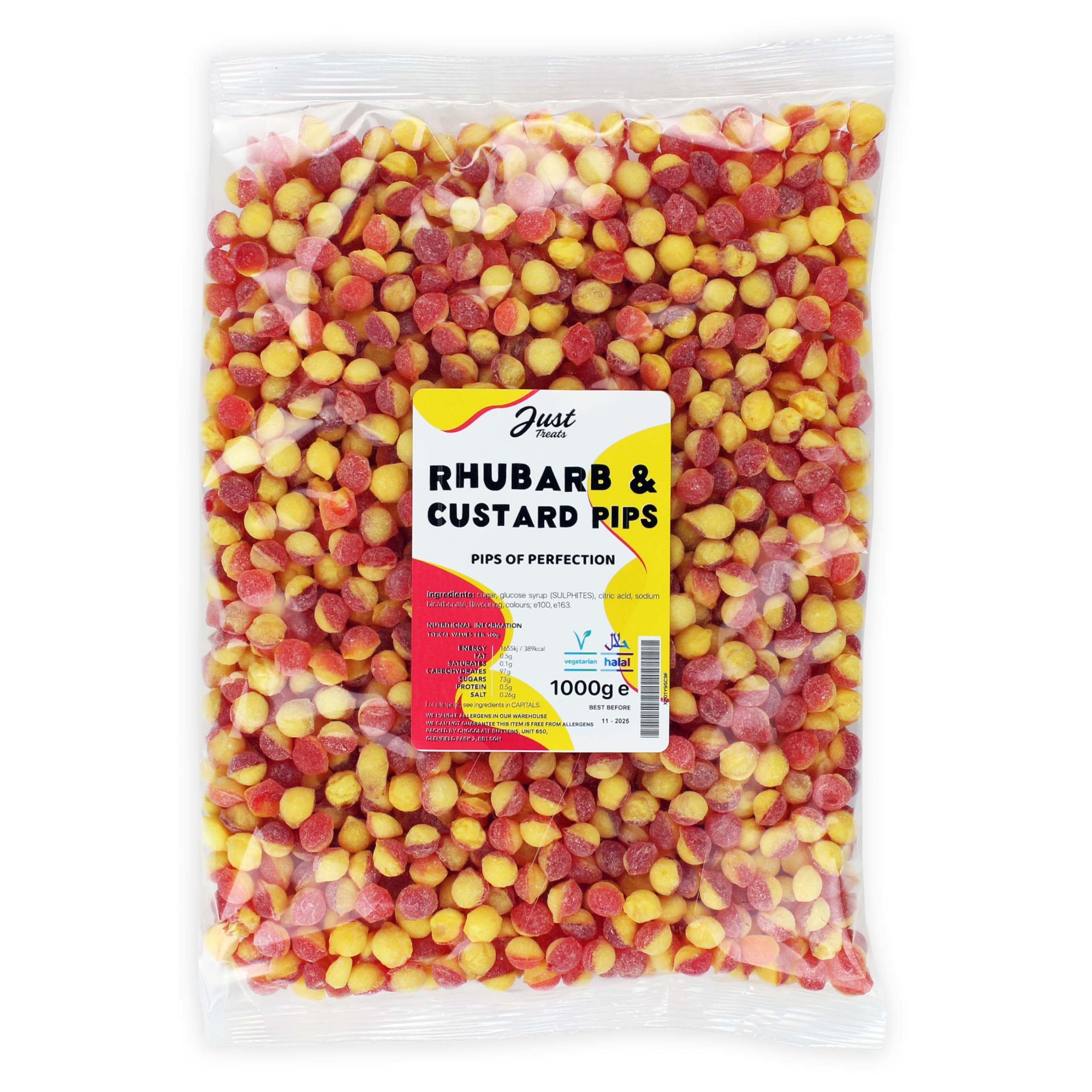 Just Treats Rhubarb & Custard Pips (1kg Party Bag)