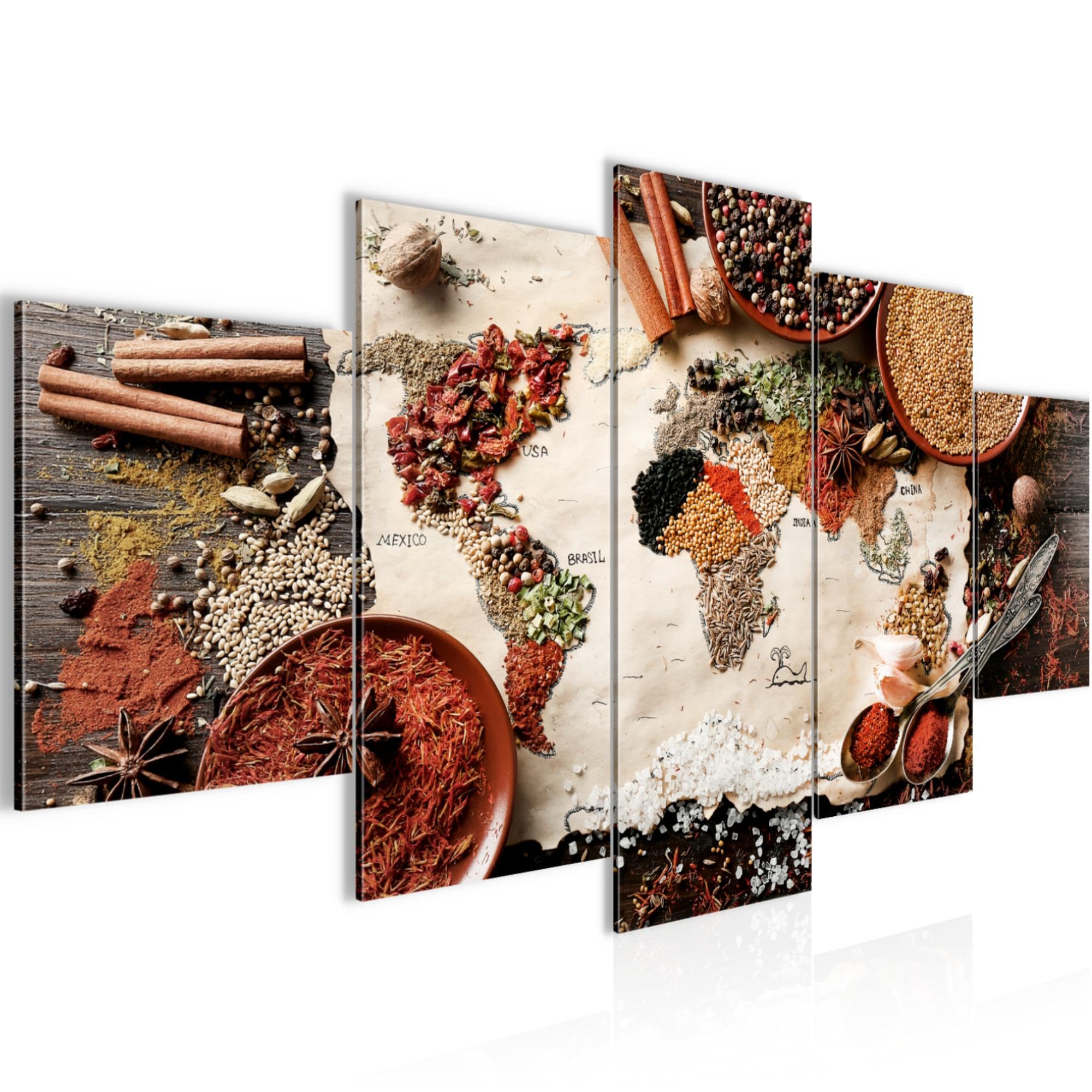 Runa Art B Images Kitchen Spices 5 Piece Image On Non-Woven Fabric Decoration Living World Map Colored 030052