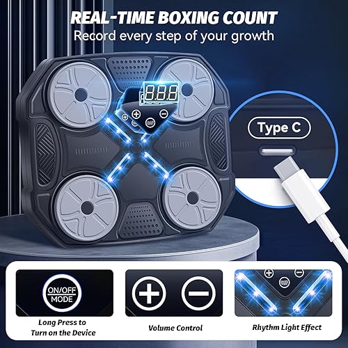 Miniatura 7 de Music Boxing Machine for Adults and Teens, Wall Mounted Bluetooth Smart Boxing Training Equipment with Gloves, Punching Target with Scoring Function