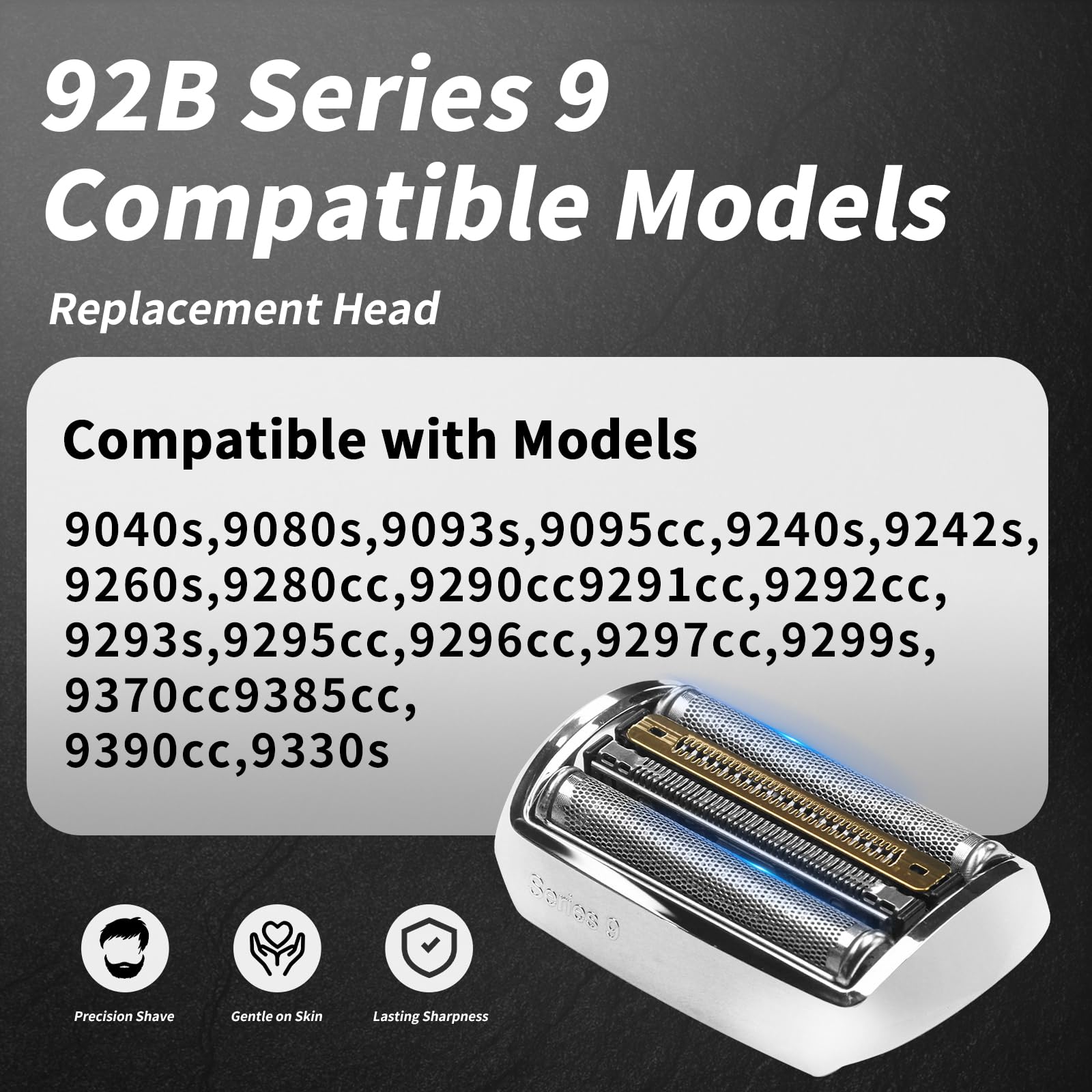 Testina di ricambio 92S per rasoio Braun serie 9: 9293s, 9385cc, 9390cc, 9296cc, ecc. 1 confezione