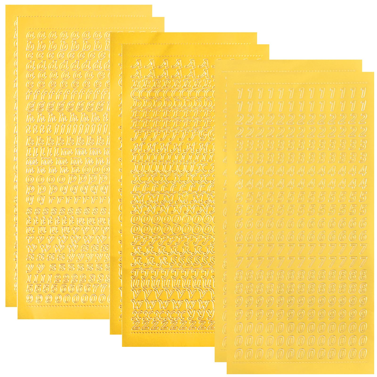 6 Hojas Pegatinas de Letra para escribir superficies lisas como velas Juego de Letras,Plata,Letras Grandes y pequeñas con números para Escribir Velas para Bautizo,comunión o Boda-Dorado
