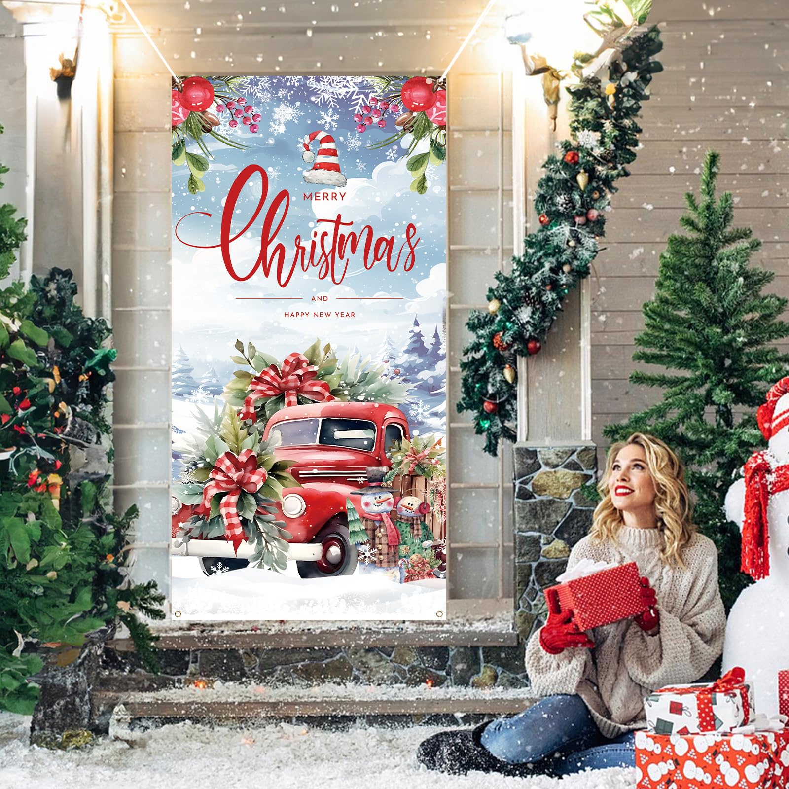 Merry Christmas Door Cover, Large Party Decoration Poster Sign Banner - Image 3