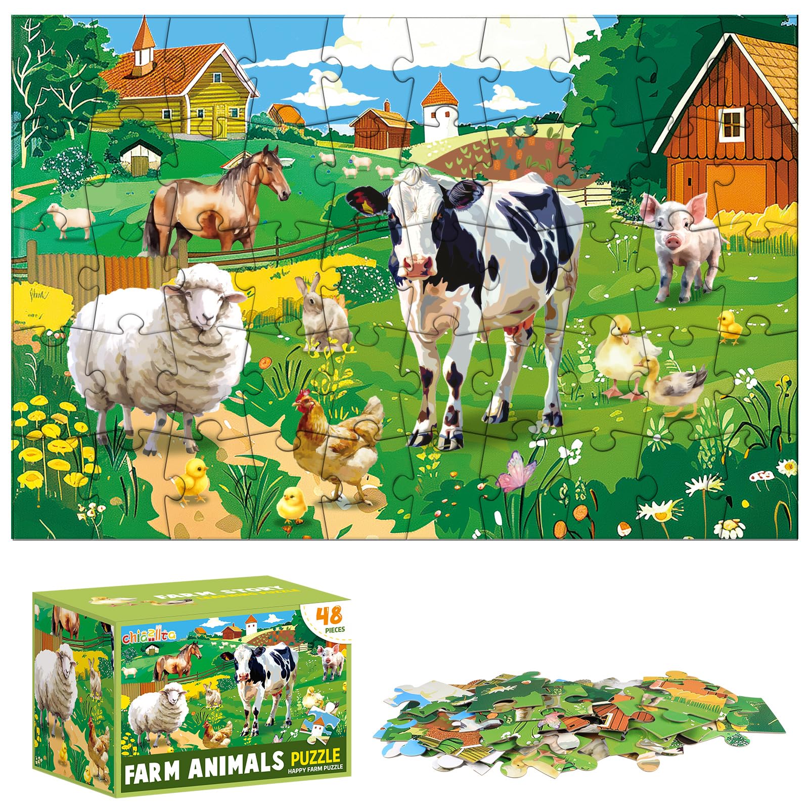 gisgfim Jumbo Floor Puzzle for Kids Farm Animals Jigsaw Large Puzzles 48Pcs Barn Puzzle for Toddler Ages 3-5 Children Birthday Gift Preschool Educational Learning Toys Kid Activity for 4-8Years
