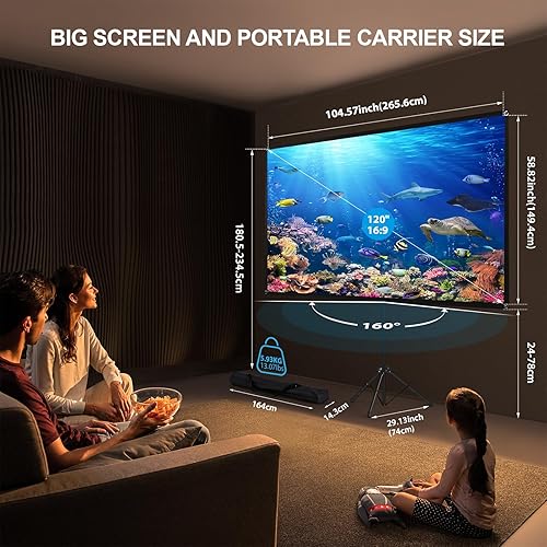 Miniatura 2 de Pantalla de proyector con soporte, pantalla de proyector portátil, 120 pulgadas 16:9, pantalla de proyección al aire libre, 1.2 ganancia, ángulo de