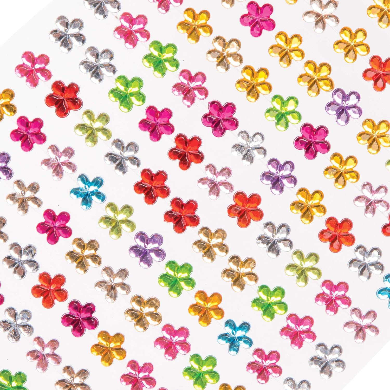 Baker Ross AW269 Mini Flower Self Adhesive Gems - Pack of 308, for Kids Arts and Crafts Embellishments, Multicolor