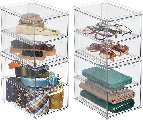 mDesign Caja de almacenamiento apilable con 2 cajones extraíbles, contenedores apilables de plástico para organización de armarios, ropa de cama, mDesign Caja de almacenamiento apilable con 2 cajones extraíbles, contenedores apilables de plástico para organización de armarios, ropa de cama,