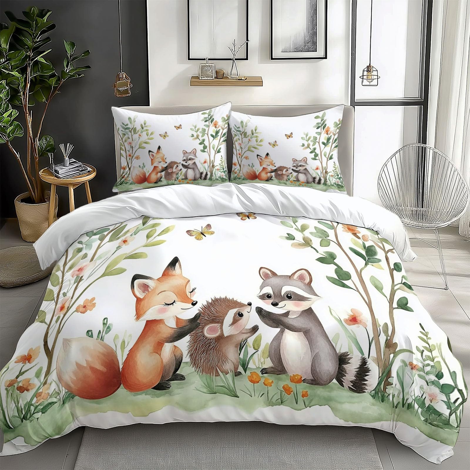 Housse de couette forêt aquarelle avec fermeture éclair pour un sommeil doux et serein