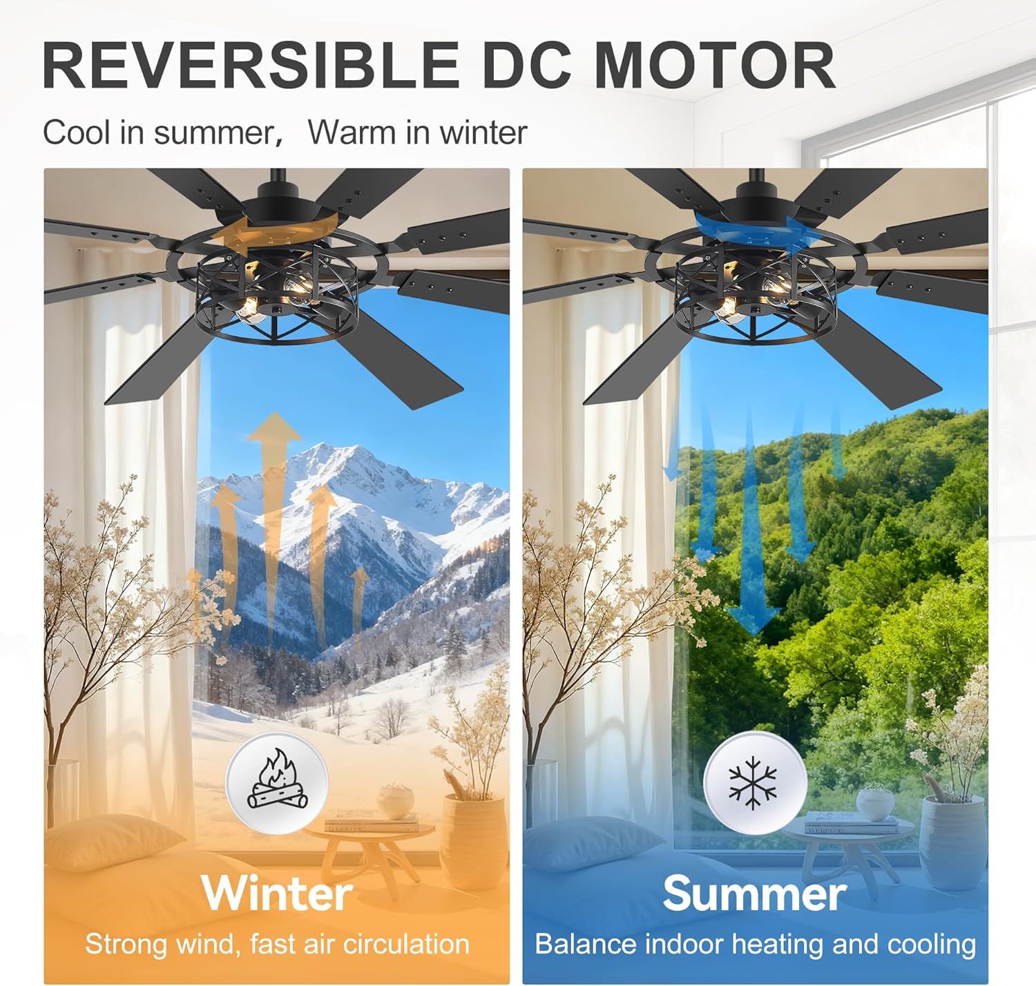 Diagram illustrating reversible DC motor function for summer and winter modes