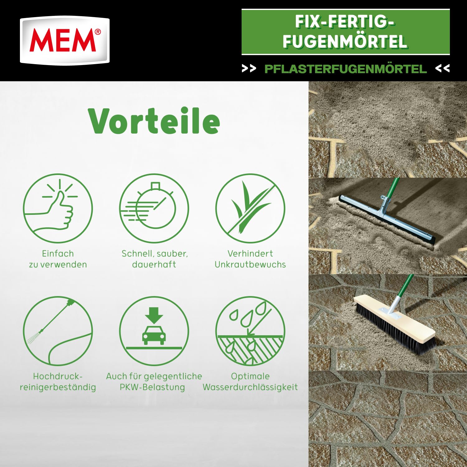 MEM Fix-Fertig-Fugenmörtel, Witterungsbeständig, Anwendungsfertig, Gegen Unkrautbewuchs, Steingrau, 12,5 kg
