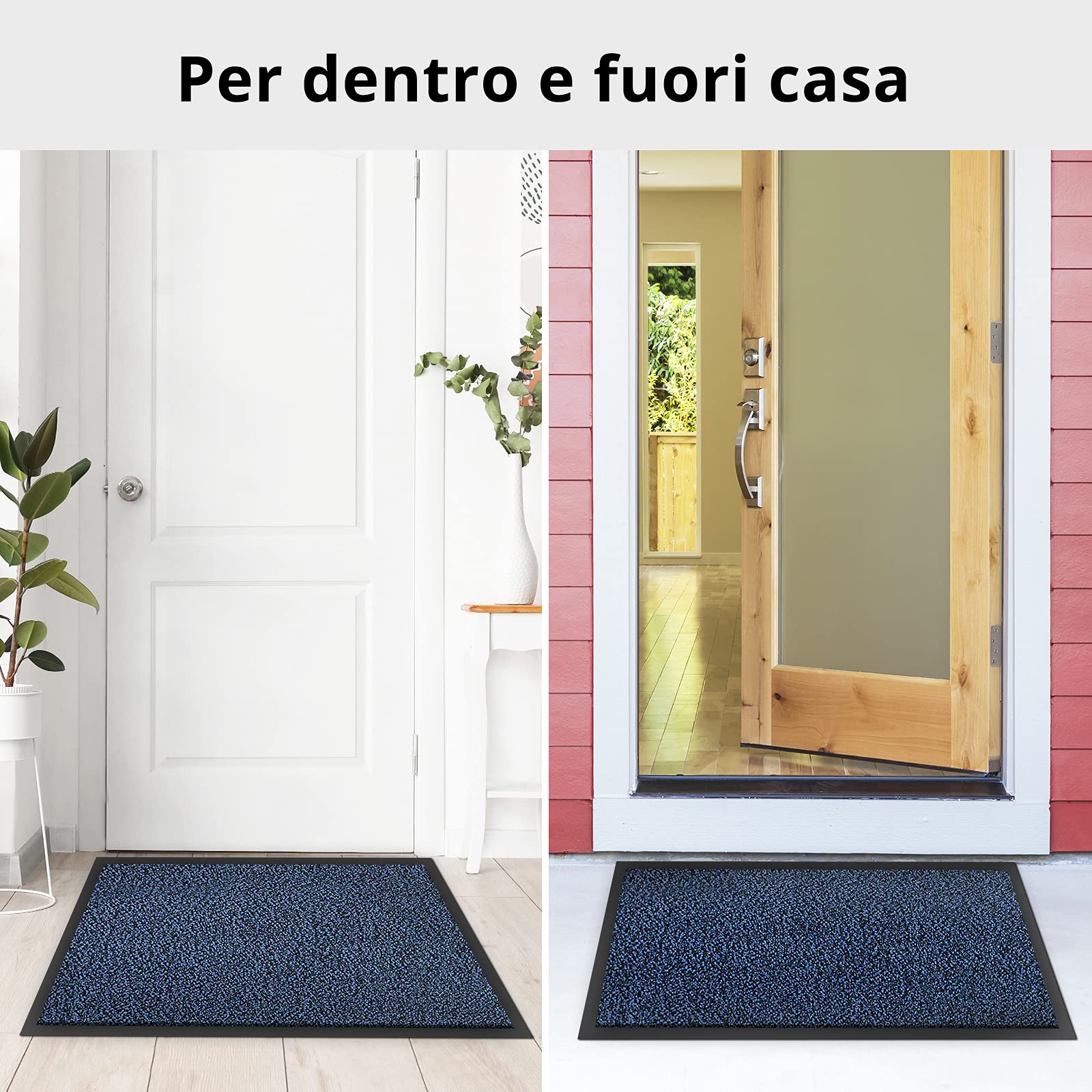 casa pura Zerbino Ingresso Esterno e Interno - Tappeto Entrata Antistatico (Certificato Eph) e Antiscivolo in 4 tonalità Melange e Varie Misure - Blu - 135x200cm