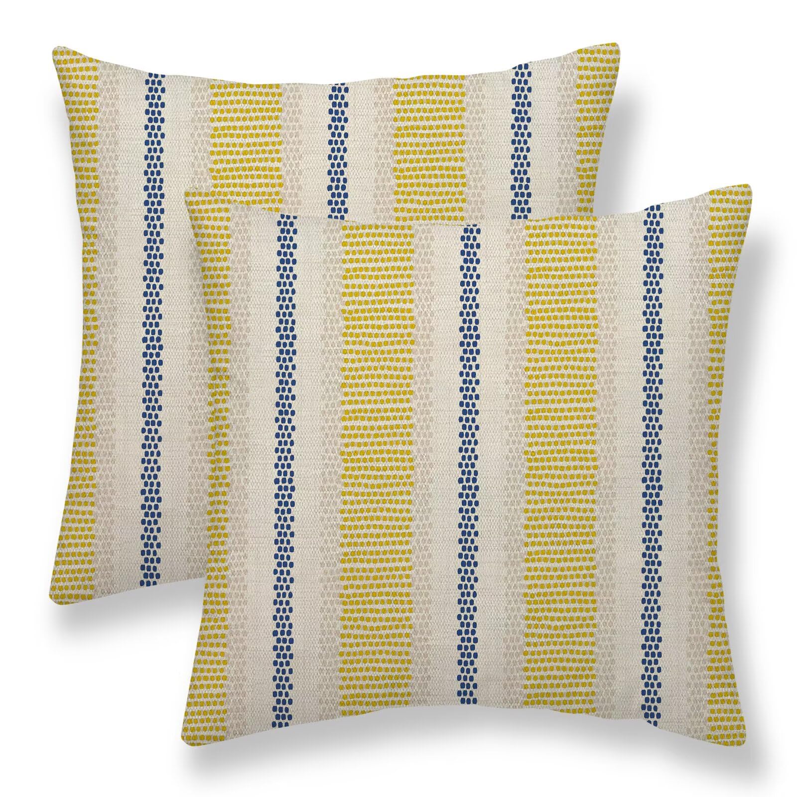 Sunshineyan Blue Yellow Pillow Covers 20 x 20 Inch Set of 2 Boho Polka Dot Striped Decorative Outdoor Throw Pillow Covers Linen Summer Farmhouse