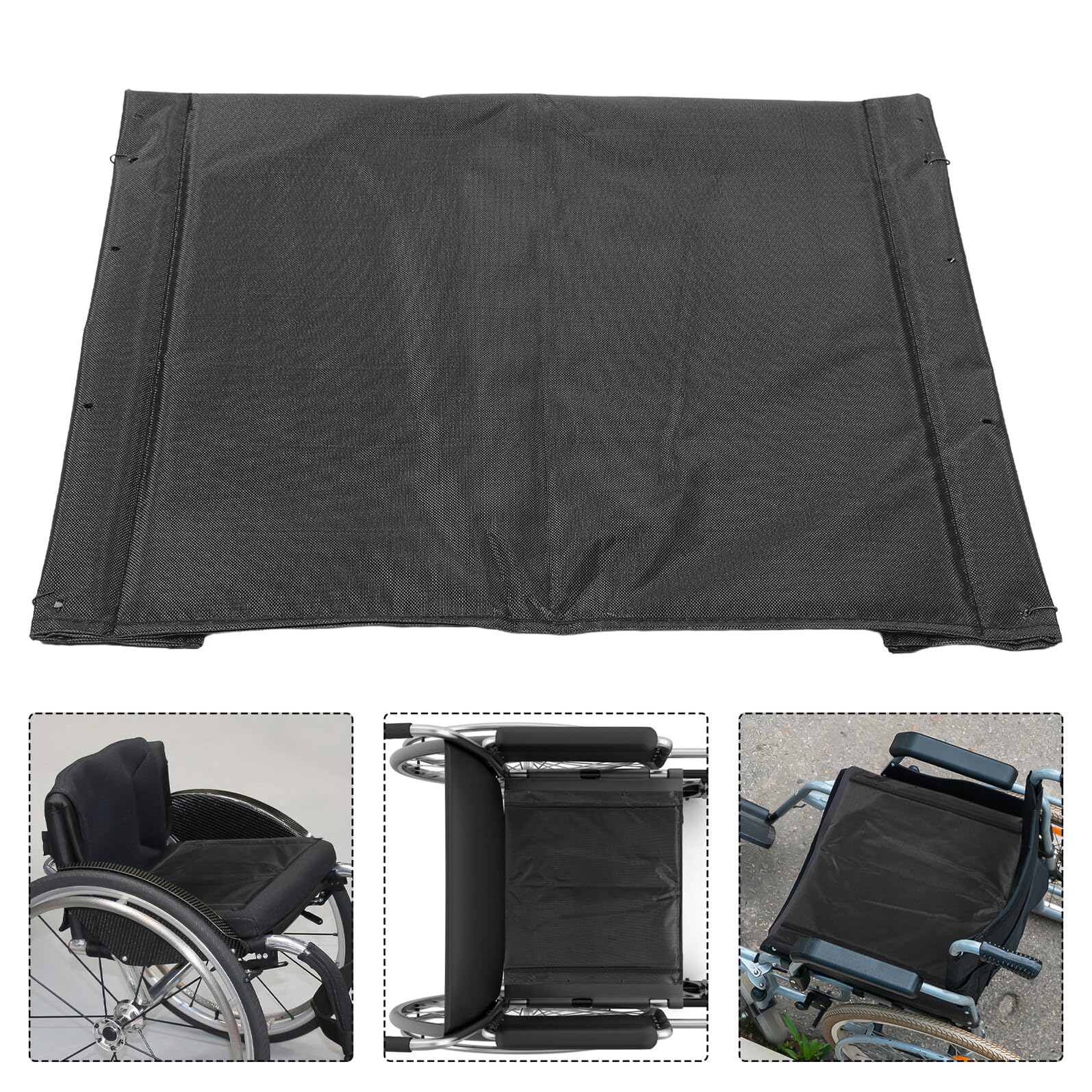 Homoyoyo Cojín para Silla de Ruedas de Tela Oxford Negro, 3 Piezas | Acolchado y Transpirable, Mantenimiento Fácil, Orificios de 12, 5cm, para Hogar u Oficina