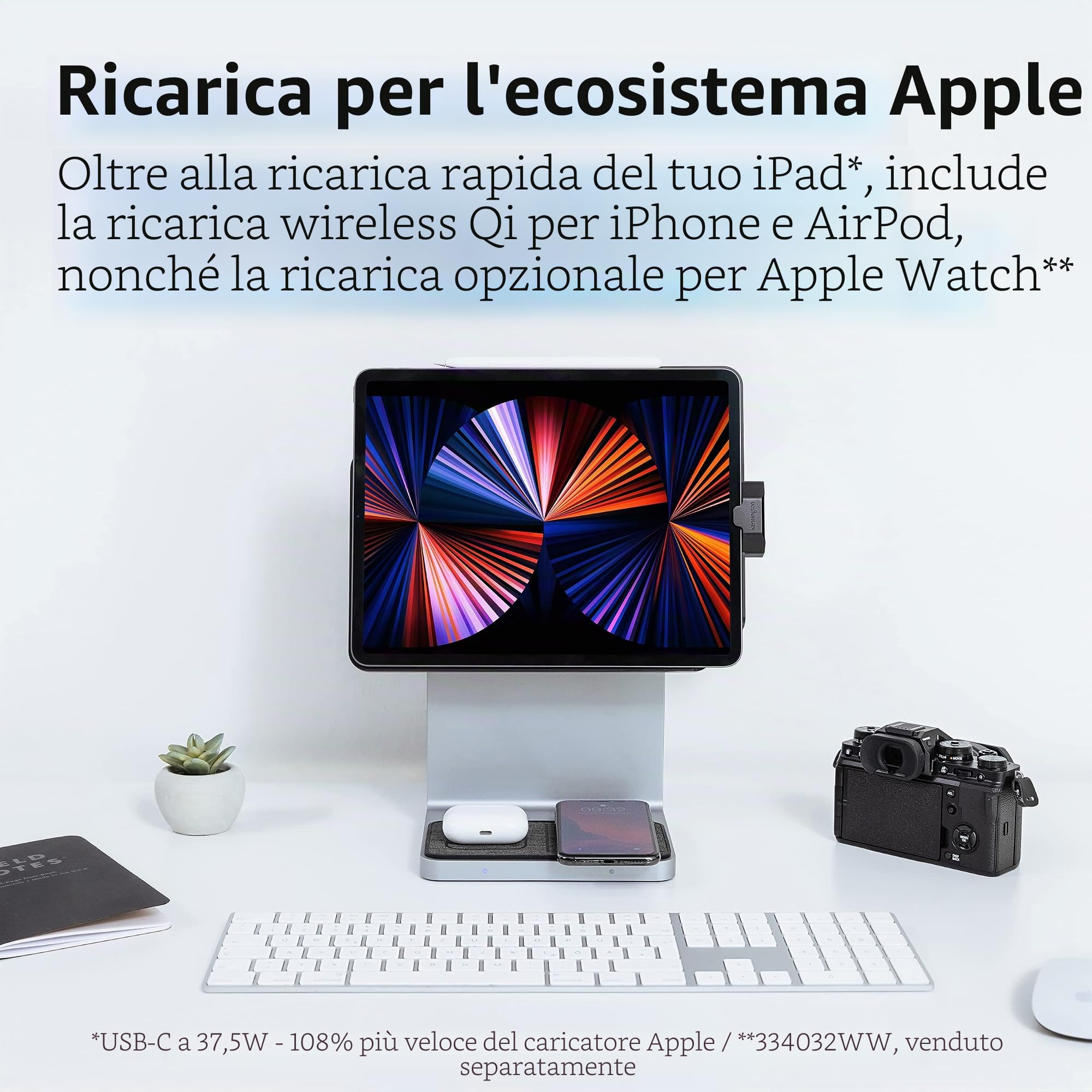Kensington StudioDock iPad Pro Stand - Supporto Regolabile per iPad Pro 11 e iPad Air 2020+, Magnetico, Carica Rapida per iPad, iPhone e AirPods (K34031WW)