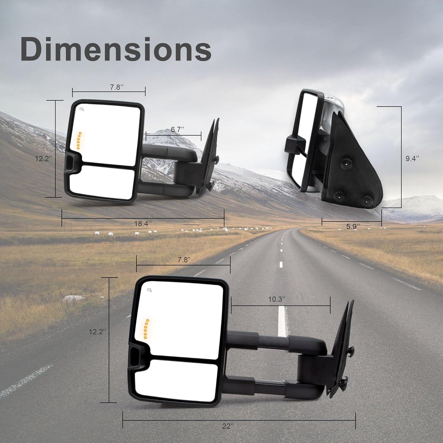 Towing Mirrors Fit For 2003-2006 Chevy Silverado 1500 2500 3500 GMC Sierra Yukon Tahoe Power Heated Turn Signal Light Arrow Lamp Manual Flip Up LH RH Tow Mirrors Chrome