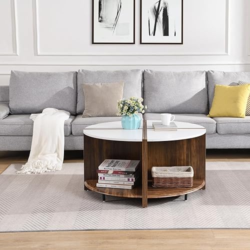 Miniatura 70 de Mesa de centro redonda para sala de estar, centro circular pequeño de madera maciza, diseño moderno, muebles para el hogar, mesa de centro para sala