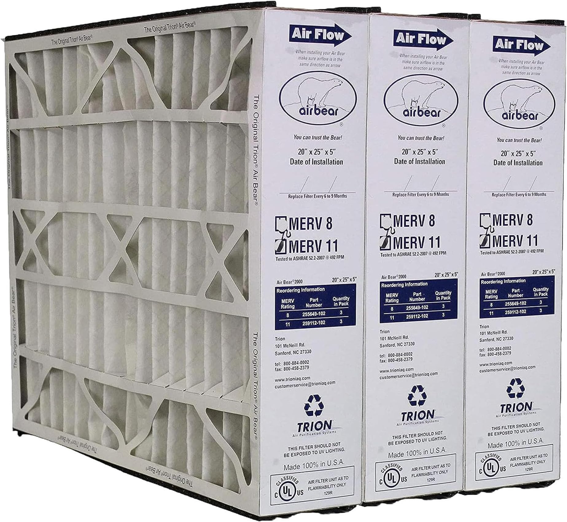 BEST AIR AB2025 REPLACEMENT PLEATED AIR FILTER, 25" X 20" X 5" Replacement Room Air