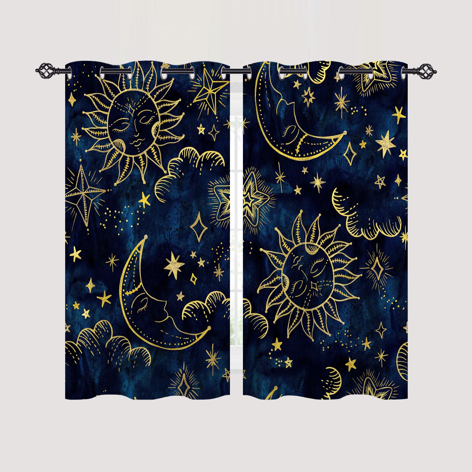 ANHOPE Astrology Curtains Eyelet Soft Thermal Insulated Blackout Curtains Sun Moon Stars Print Pattern Ring Top Drapes for Kids Boys Girls Adults Bedroom Living Room 46 x 54 Inch Drop 2 Panels - Image 2