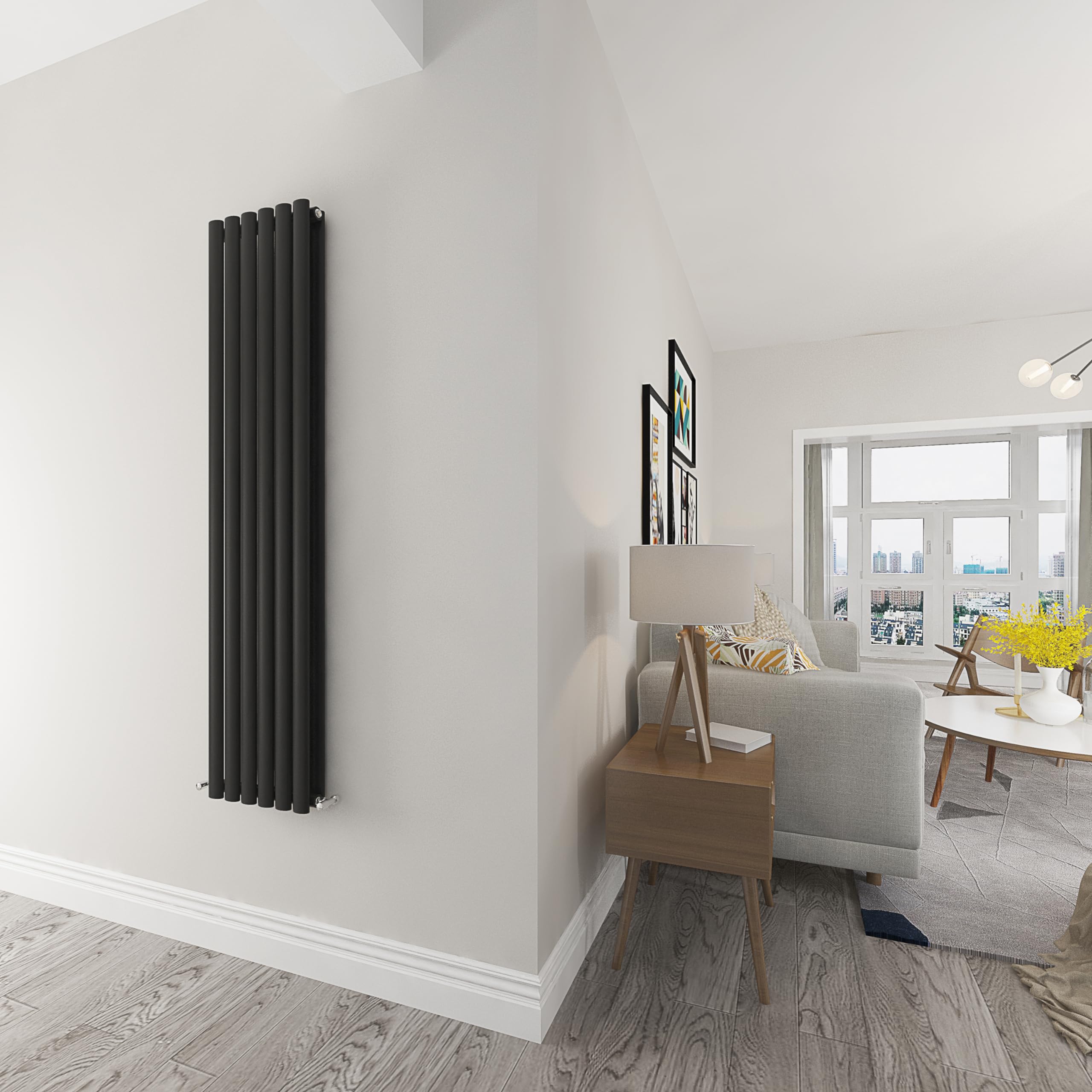 Black Oval Radiator Double Modern Central Heating Radiator Designer 1600x354mm Radiator