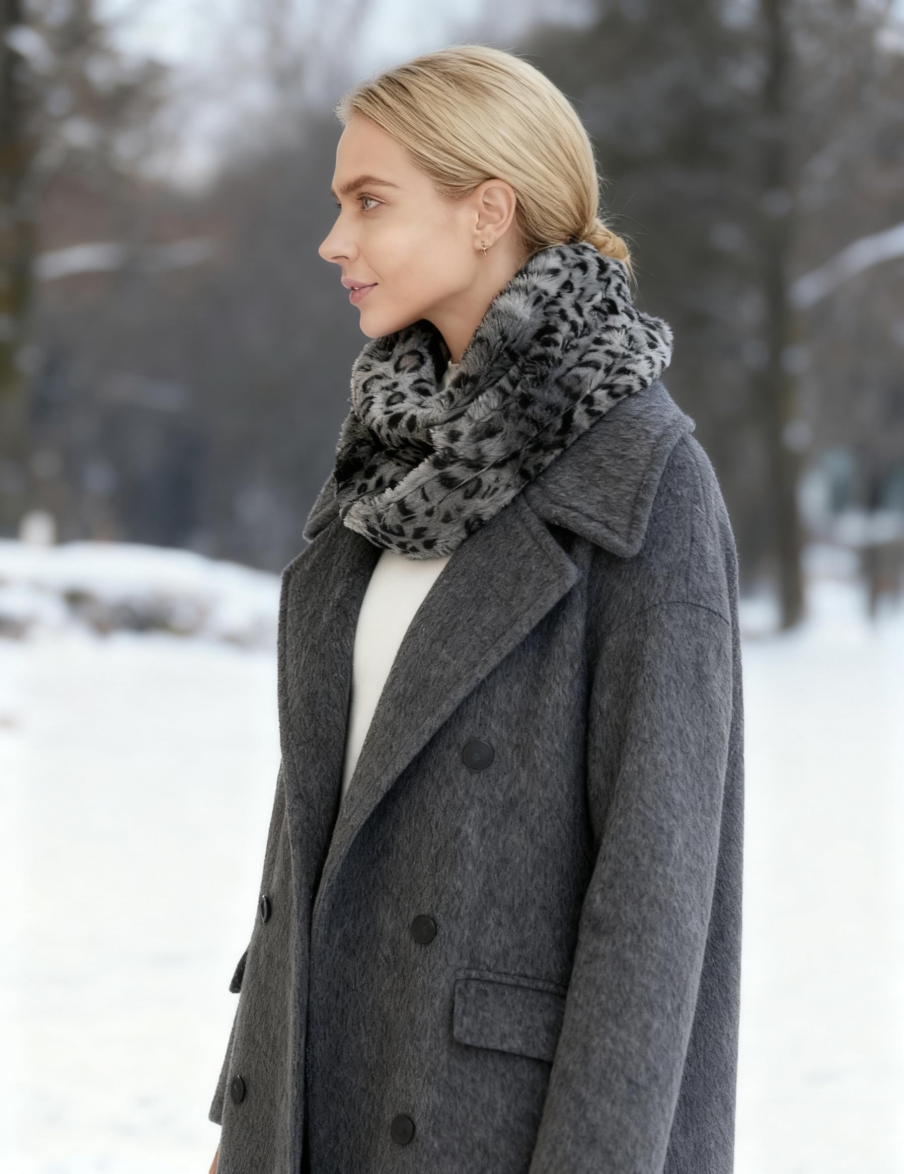 Lina & Lily Leopard Animal Print Women's Winter Infinity Scarf Double Loop Faux Fur