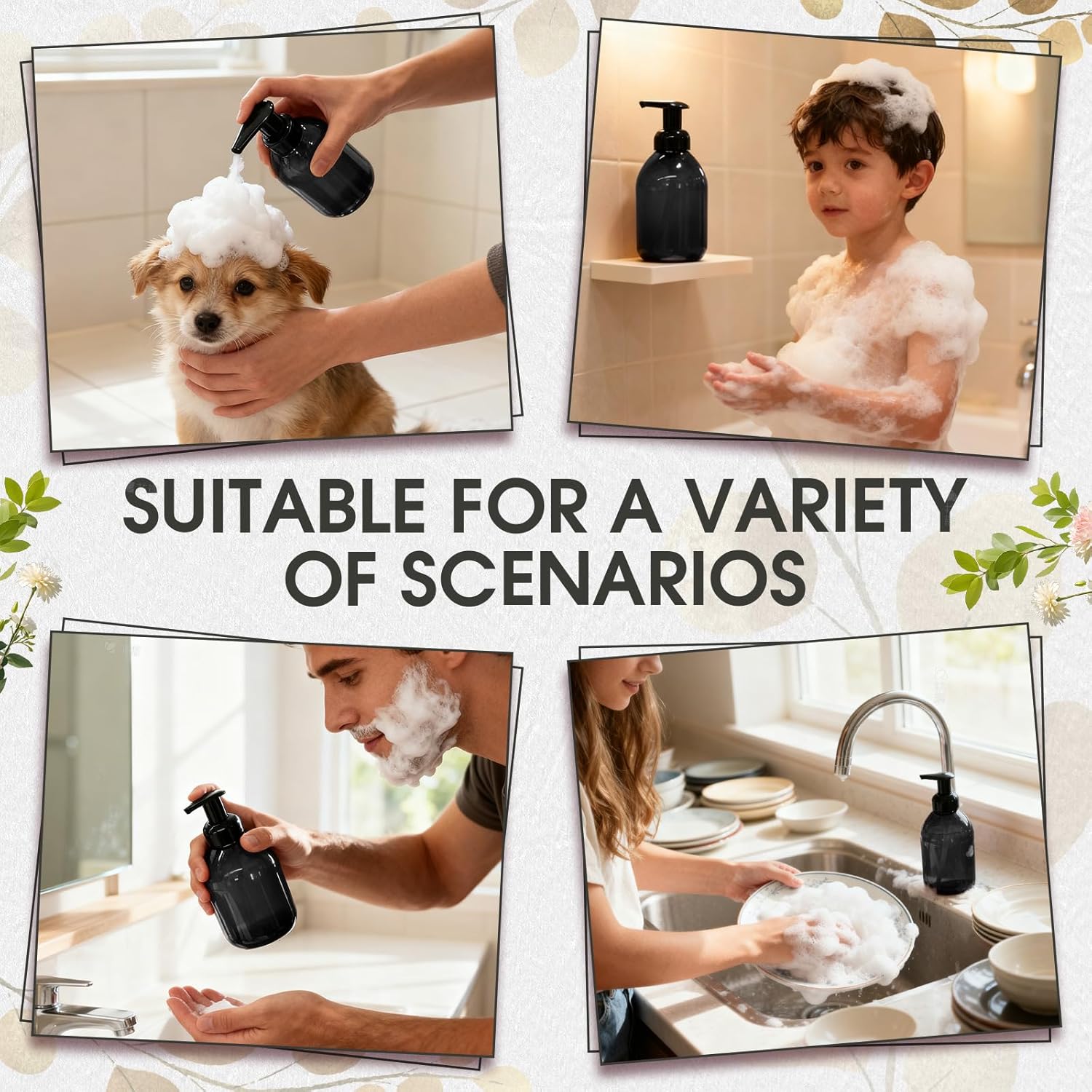 Uiifan 16 Pcs 17 oz Black Foaming Soap Dispenser Refillable Foam Pump Bottle Liquid Plastic Container for Kitchen Bathroom Commercial Concentrated or Regular Shampoo Body Wash Dish Liquid Soap - Image 5