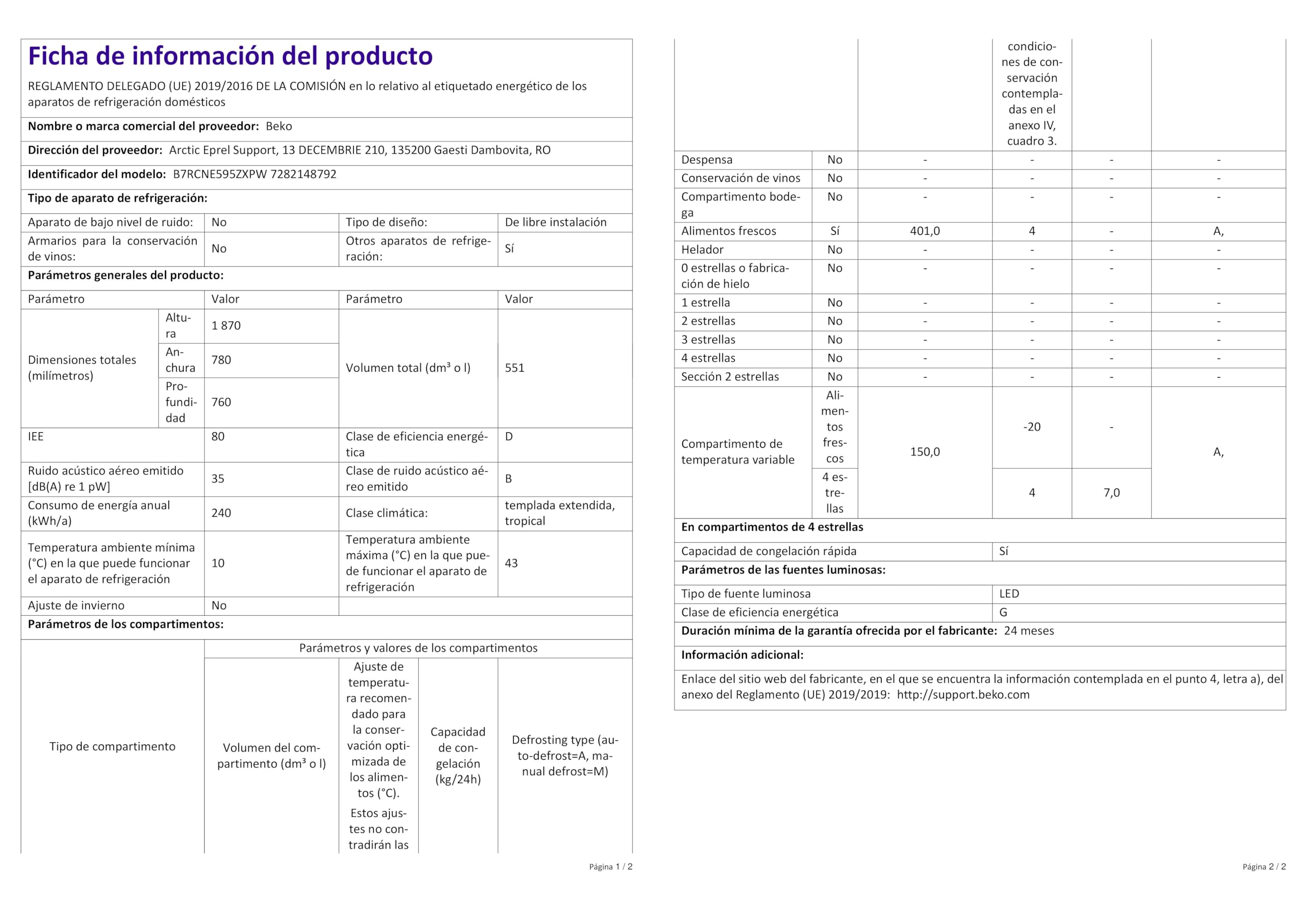 Beko B7RCNE595ZXPW Frigorifero libera installazione