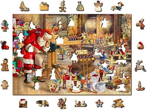 Miniatura 5 de WOODEN.CITY Rompecabezas de Navidad de madera de 500 piezas con piezas únicas y formas inusuales - Taller de Santa - Rompecabezas de Navidad para