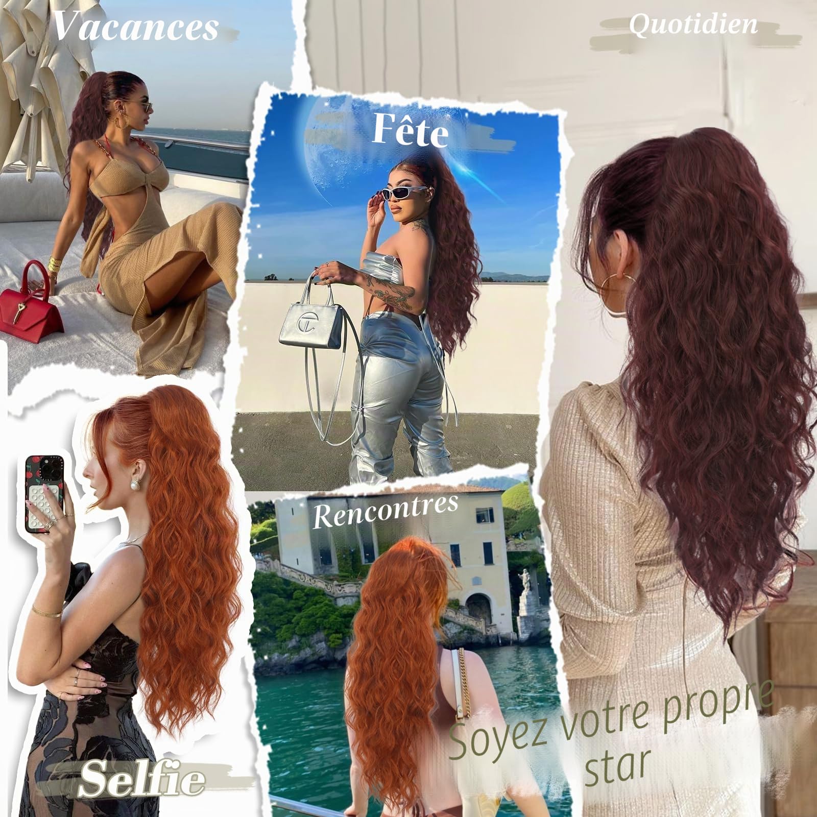 BARSDAR Rouge Cuivré Queue de Cheval Extension, 66cm Cordon Queue de Cheval Extension de Cheveux pour Femme, Longue Bouclé Ondulées Synthétique Clip en Queue de Cheval Postiche, Cowboy Rouge Cuivré