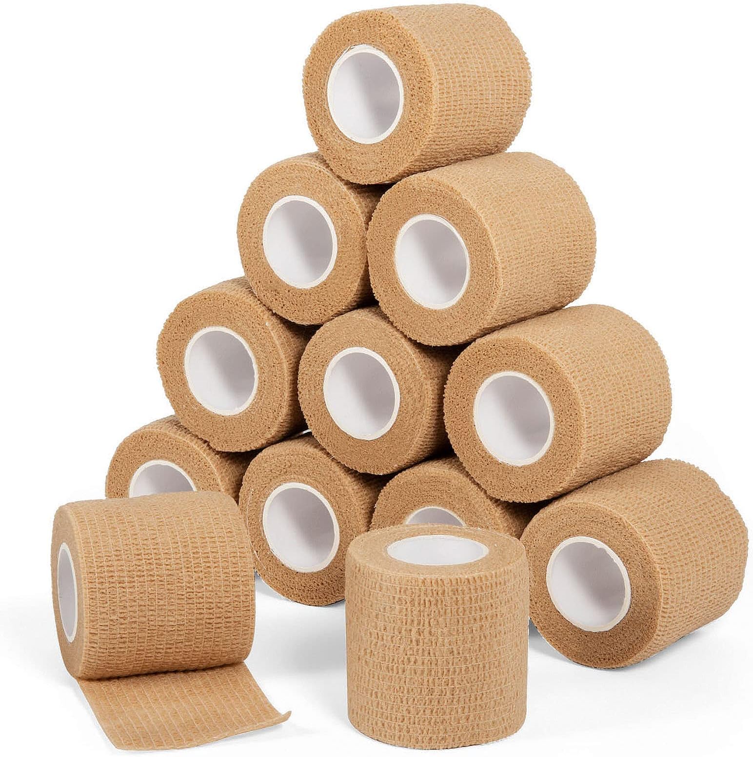 Cohesive Bandage Wrap 2" x 5 Yards, Self Adherent Vet Wrap 5CM x 4.5M Self Adhesive Bandage Tape for Wrist & Ankle Breathable Elastic Pet Bandage Grip Cover Skin Color (12 Roll)