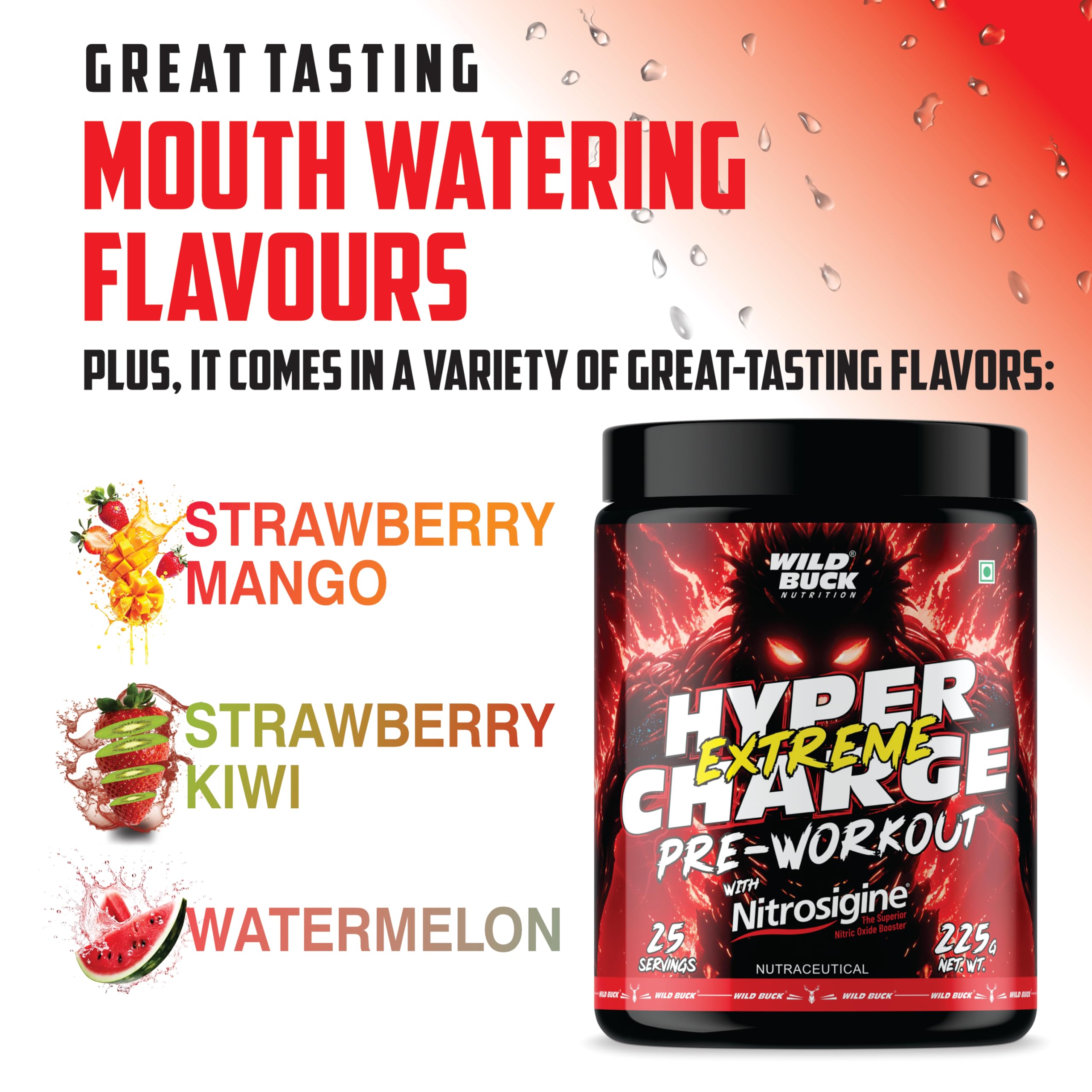 Wild Buck Hyper Charge Extreme Pre-Workout with Nitrosigine® – High Stim Energy, Pump, Strength & Focus | Energy Drink with– Beta-Alanine, L-Citrulline, Creatine, Caffeine, L-Theanine – Nitric Oxide Booster | Physical Performance for Gym or Sports [225g - 25 Servings, Watermelon] — Amazon image 5