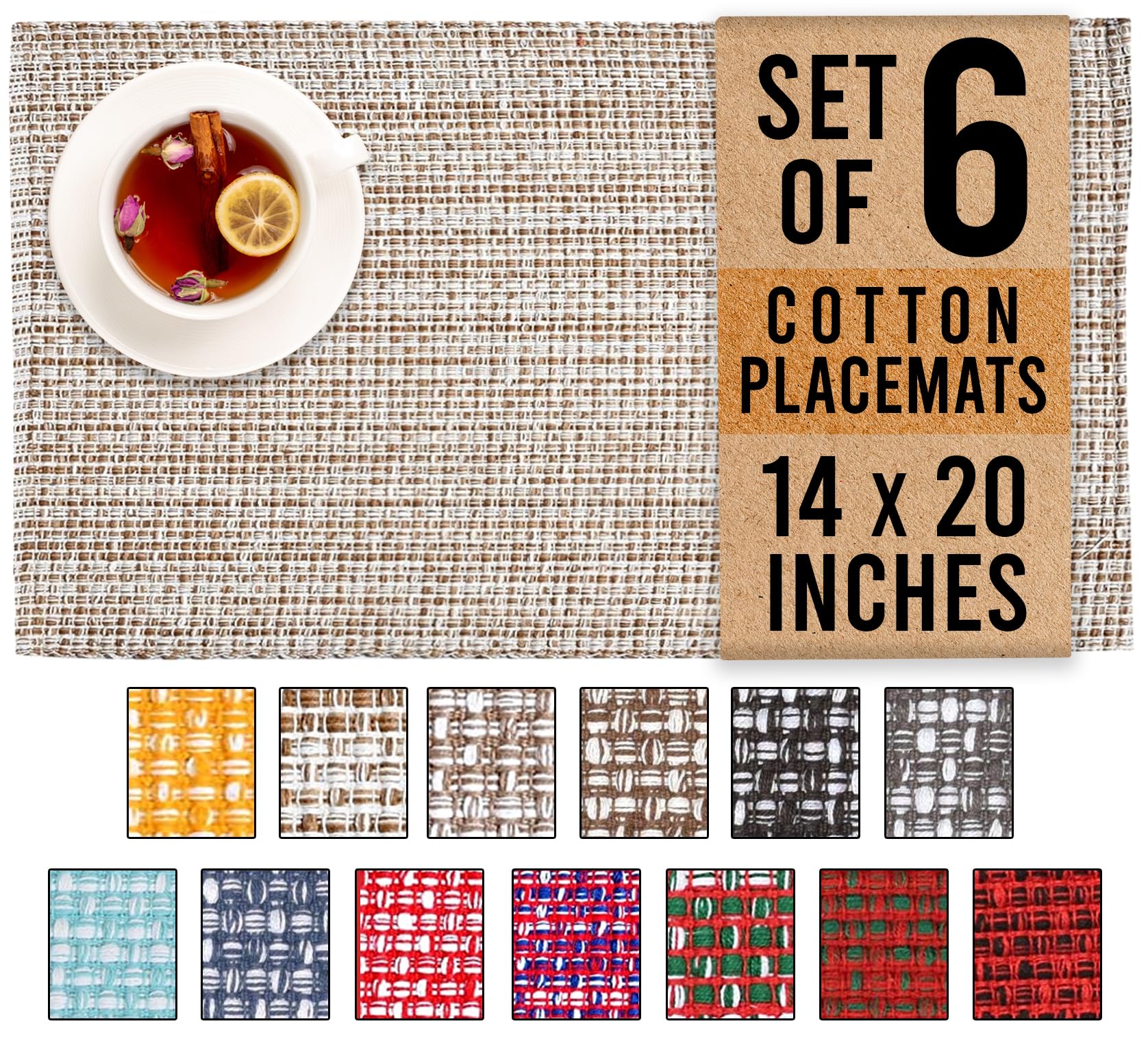 Urban VillaPlacemats for Dining Table 100% CottonPlacemats 14''x20'' Over Sized Tablemats Set of 6 Placemats Egg Shell Two Tone Tablemats for Family Dinners Wedding Parties Everyday UsePlacemats