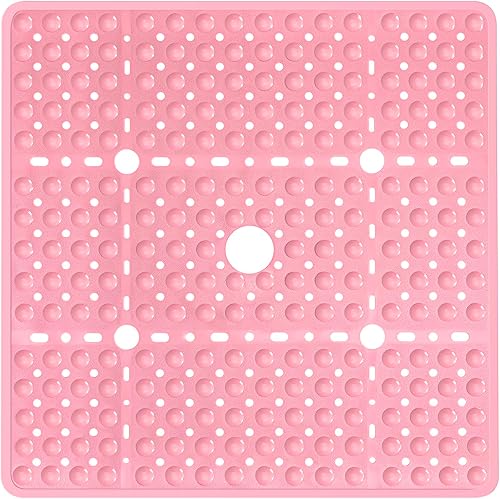 Tapete de ducha cuadrado rosa grande antideslizante de 27 x 27 pulgadas, tapete de baño suave para suelo de ducha interior, tapete de ducha