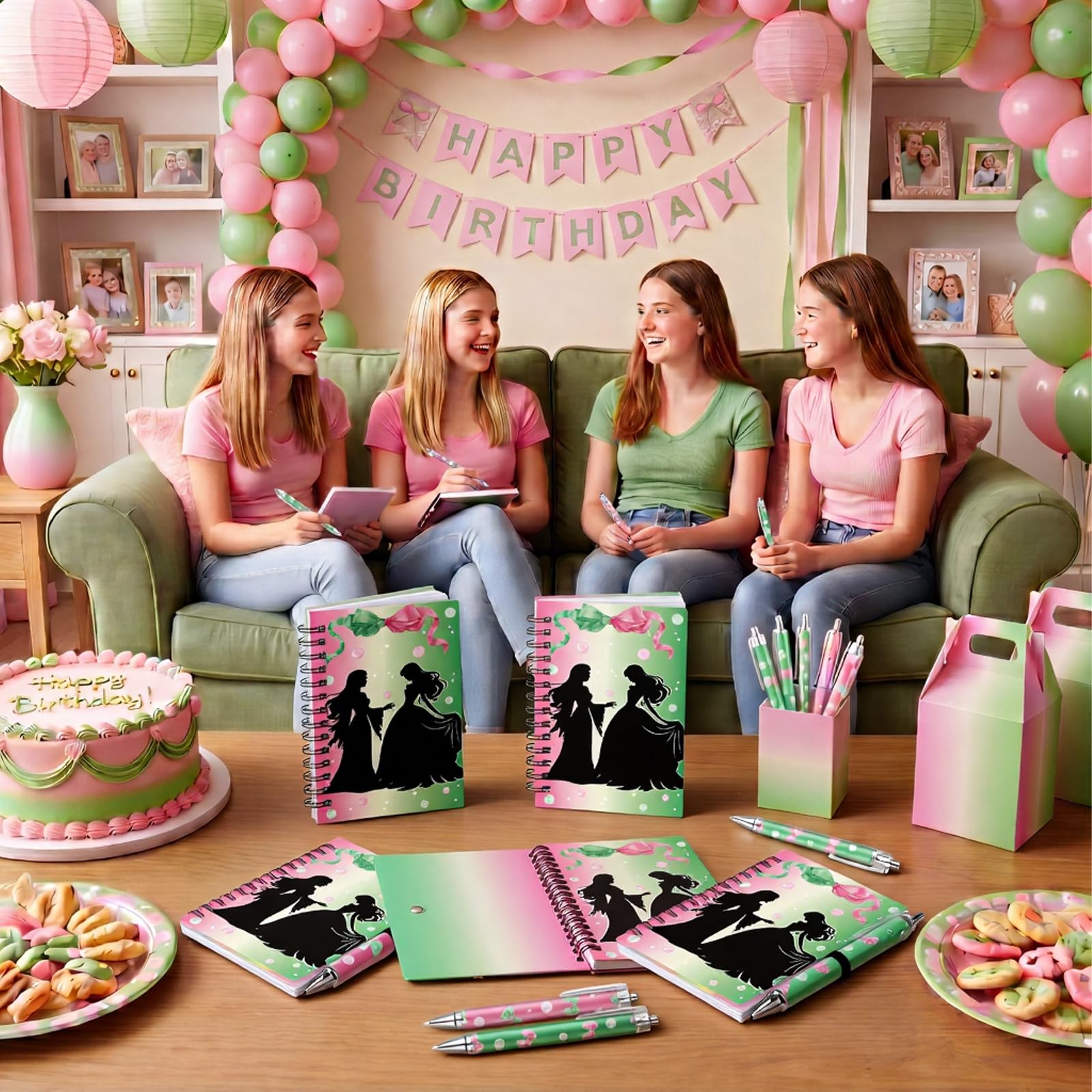 Resurhang Quaderni a spirale rosa e verde Mini taccuini principessa per strega forniture per feste stuffers compleanno sorority regalo bomboniere