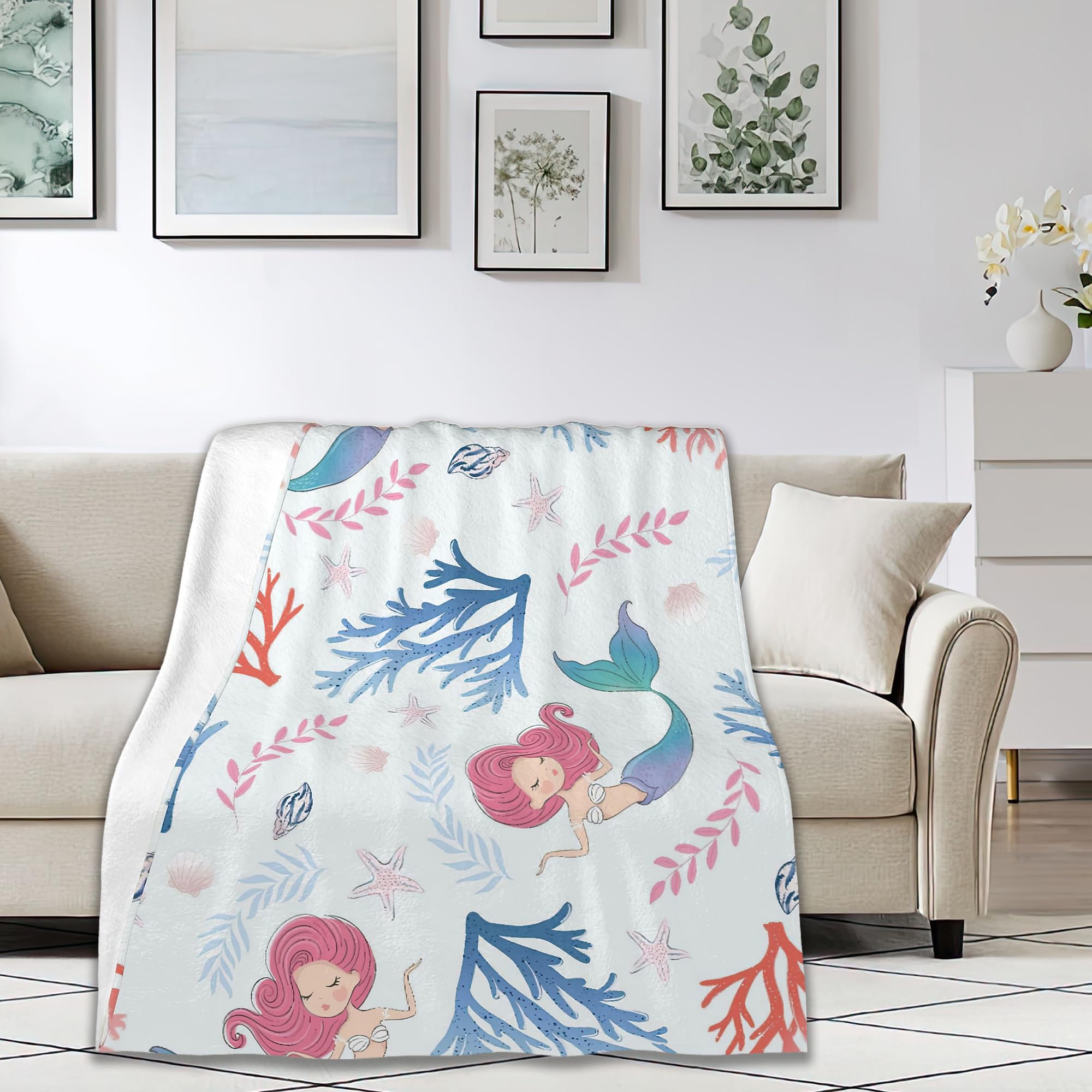 CIAIDU Blanket Cute Mermaid Lightweight Soft Throw Blanket for Girls Teens Women Ocean Fuzzy Blanket Home Room Decor 50x60 Inches - Image 2