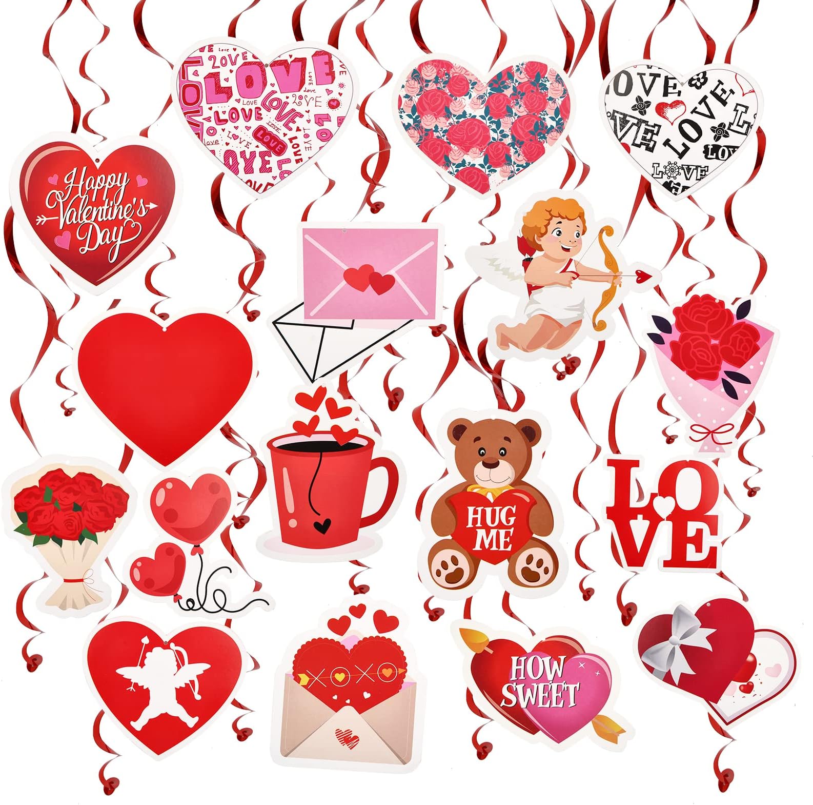patscorai 36 Pieces Of Valentine's Day Hanging Swirl Decoration - Foil Swirl Ceiling Valentines Day Party Hanging Romantic Decorations For Party Home Wedding Anniversary Office Classroom Hearts Decor