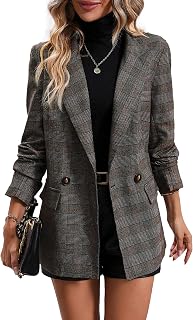 Mina Self Women's 2026 Spring Plaid Houndstooth Blazer Jacket - Fully Lined Double-Breasted with Pockets, Tailored Office Casual Fit