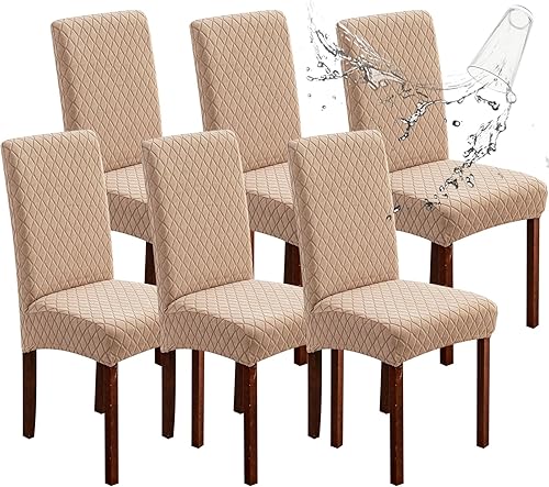Vista 17 de Genina - Fundas impermeables para sillas de comedor, fundas elásticas de Jacquard, extraíbles y lavables, protector de silla para cocina, hotel