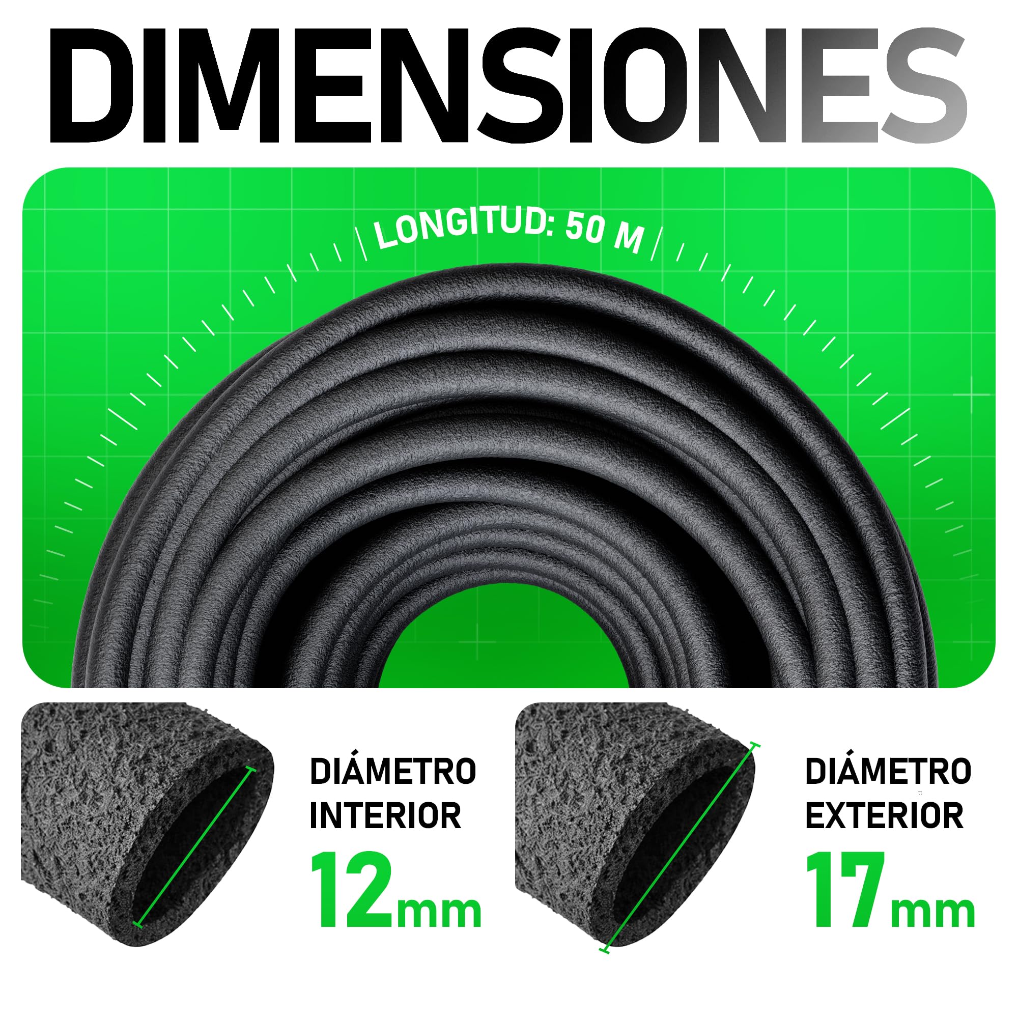 Manguera de riego Exudante Porosa 50 m | Riego por Goteo Uniforme con Ahorro de agua | Ideal para Jardín, Huerto y Setos | Incluye Kit de Conectores