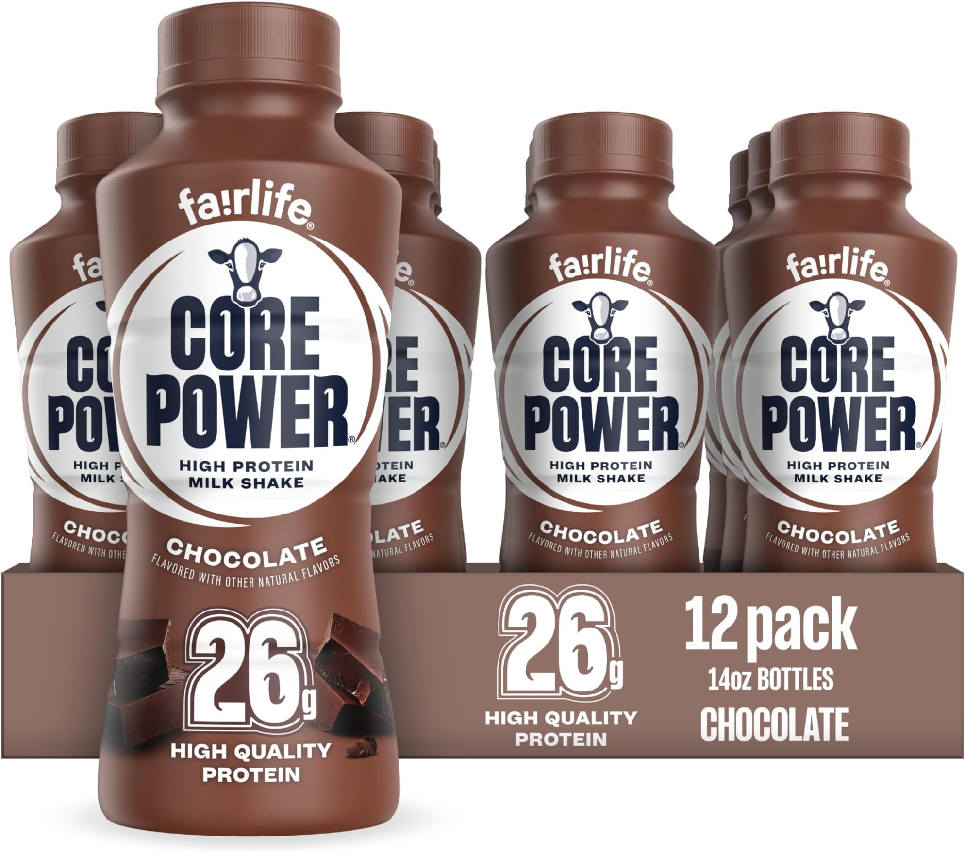 Protein Shake, Chocolate, 26g Bottle, 14oz, 12 Pack