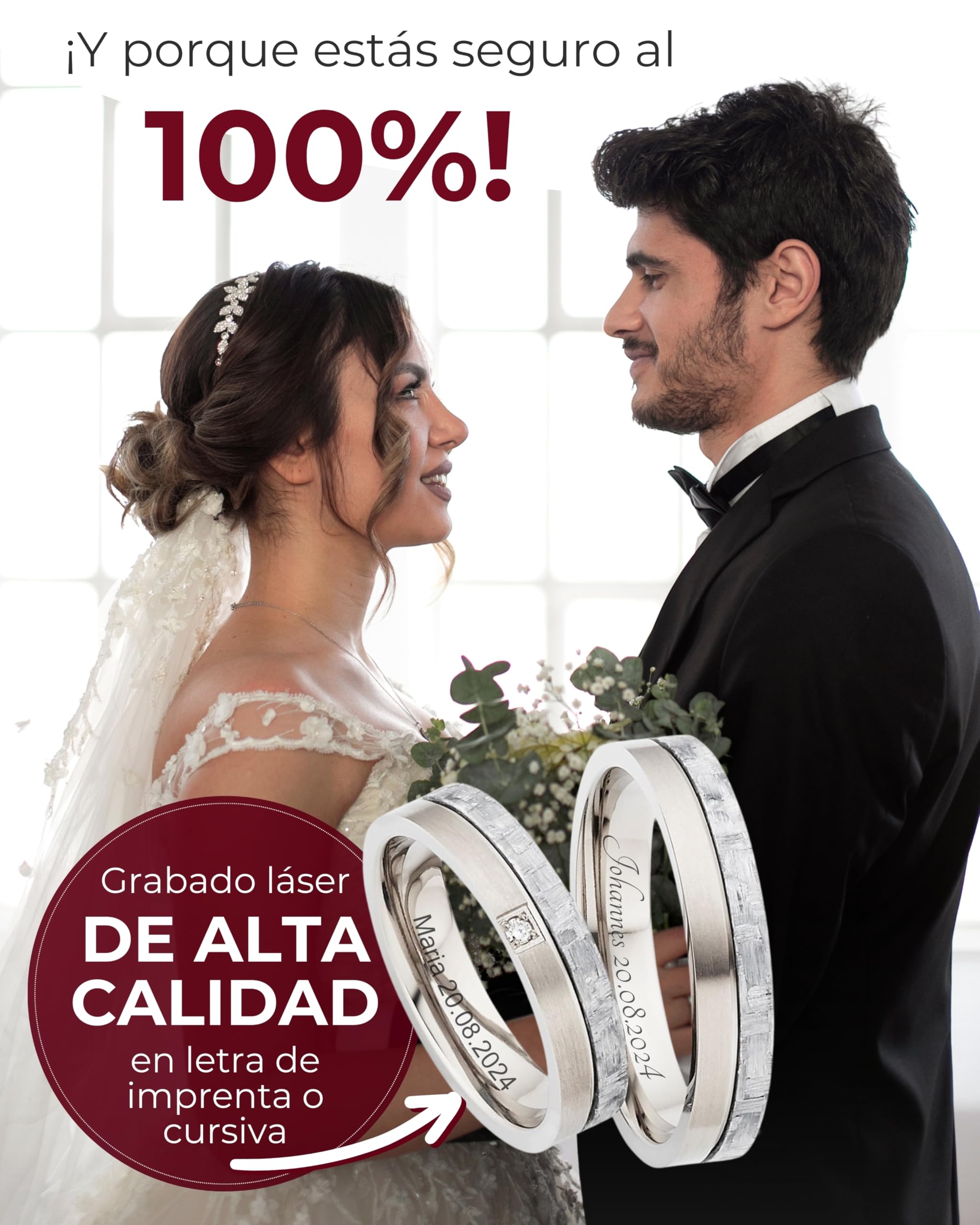 2 alianzas de boda con brillante en titanio/carbono gris en calidad de joyería (brillante/grabado/cinta métrica y estuche) de 123traumringe S77