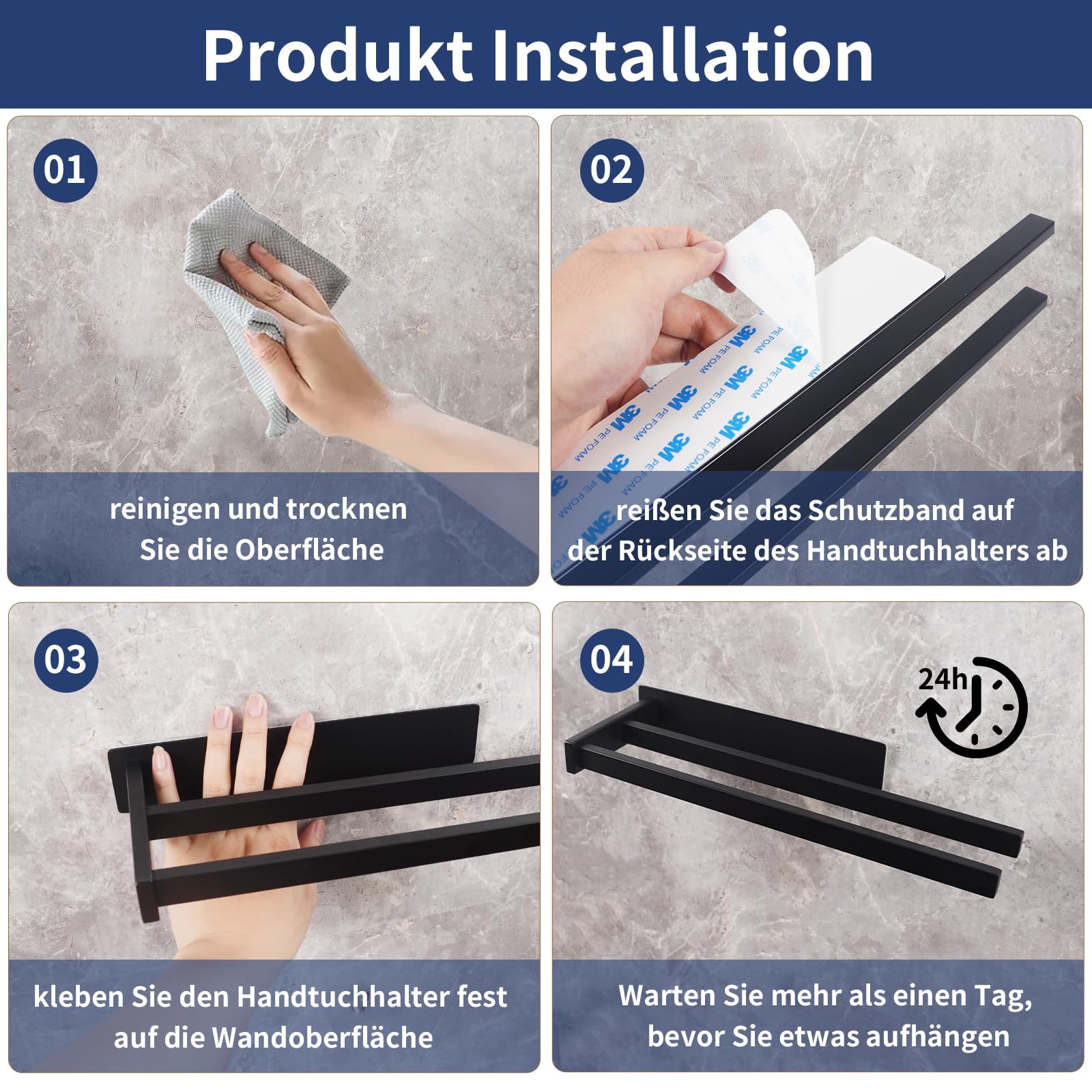 Vista Porte Serviettes Autocollant en Acier Inoxydable SUS304 Porte Serviettes Double de Salle de Bain Robuste et Durable 40cm Noir