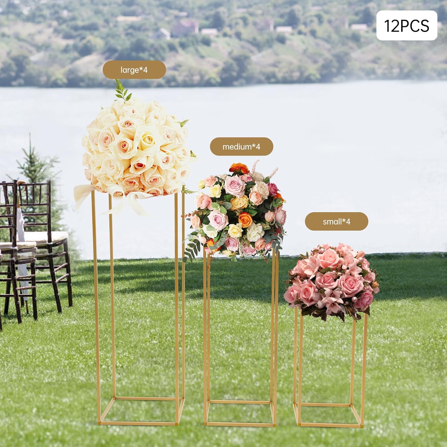 LOYALHEARTDY 5pcs 31.5“ Tall Wedding Flower Stand Metal Vase Stand Floor Metal Column, Table Flower Stands for Home Event Party Wedding Decoration Rectangular Flower Display Rack