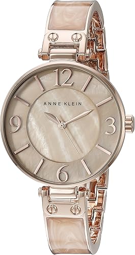 Anne Klein AK2210BMRG Reloj de pulsera en tono oro rosa y mármol rosa para mujer, Oro rosaRosado, Moderno