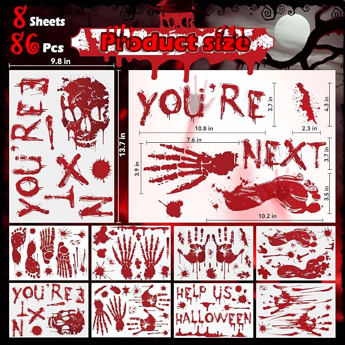 Decoraciones Halloween adhesivas Bloody 86 piezas miniatura 6